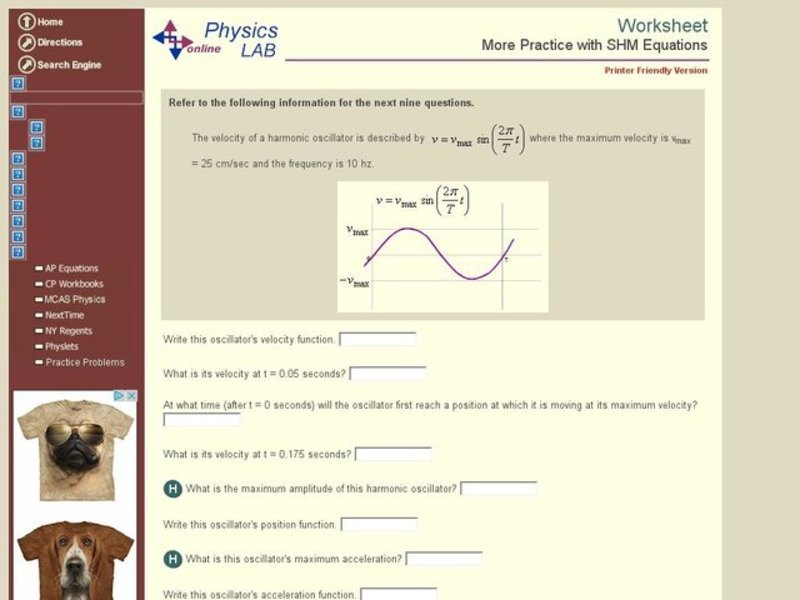 Harmonic motion basics worksheet answers