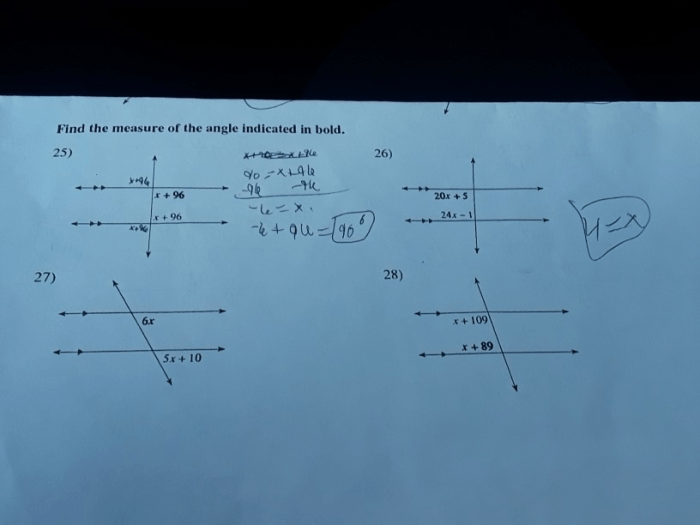 Find the measure of the angle indicated in bold answers