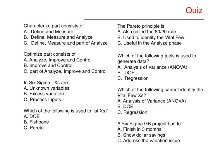 Six sigma yellow belt test questions and answers